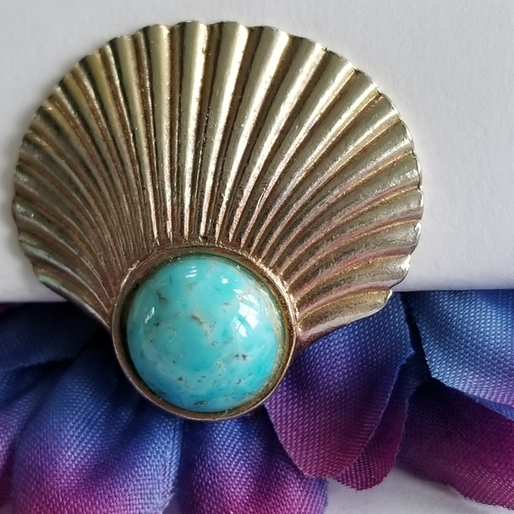 Relisted - Vintage Dauplaise fan shaped earrings blue cab - Picture 4 of 14